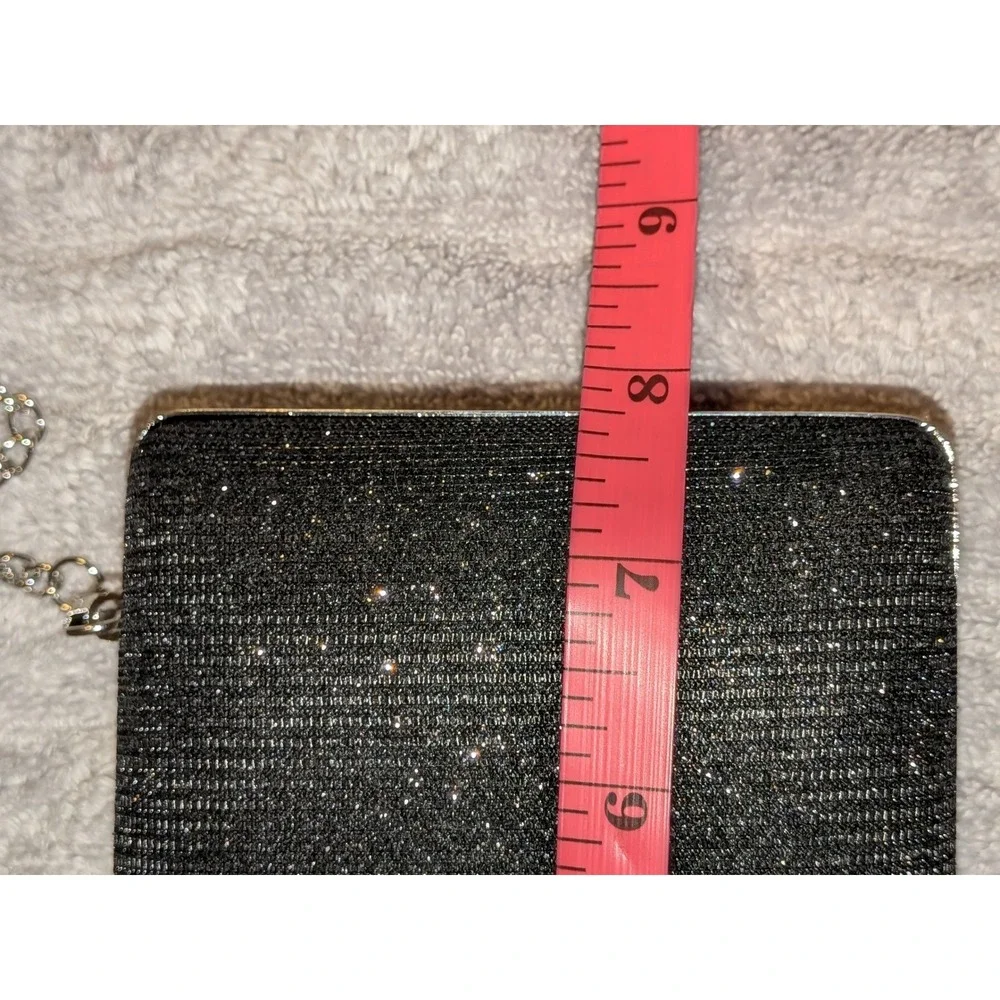 D'margeaux‎ Black Glitter Pleated Evening Clutch Bag Silver Chain YG92281B NEW
